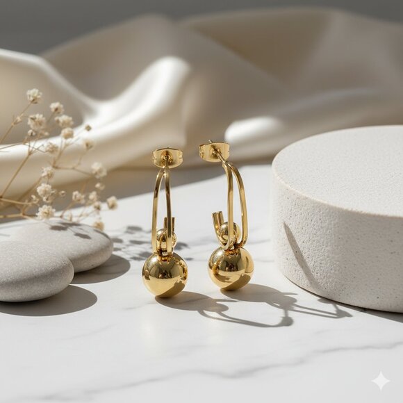 πChic Shine 18K Gold Plated Bead Drop Earrings - Perfect for Every Occasion π - Picture 5 of 15